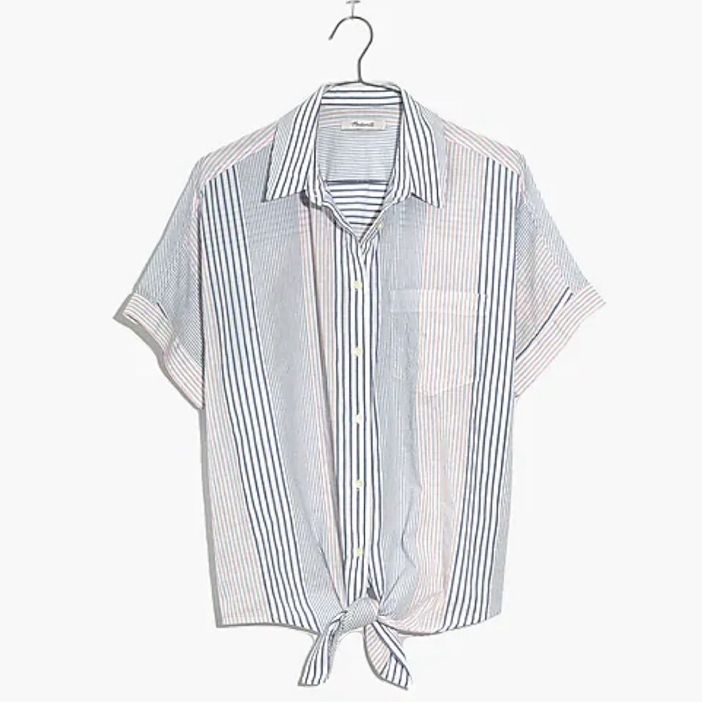 Madewell Short-Sleeve Tie-Front Shirt in Rawley Stripe XS